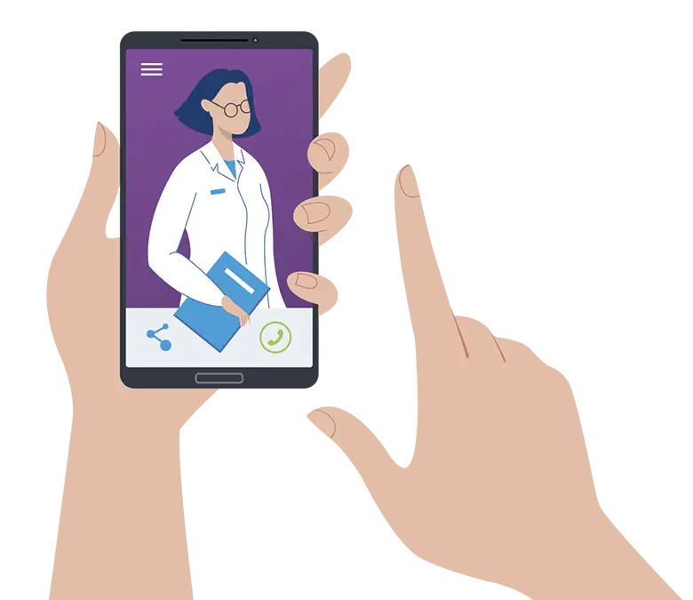 Hand holding a phone with physician to contact